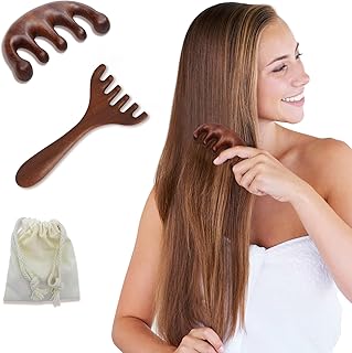 2 Pack Wooden Scalp Massage Comb, Sandalwood Scalp Massager Comb Wood, Head Wooden Brush Gua Sha for Women Men - Lucky