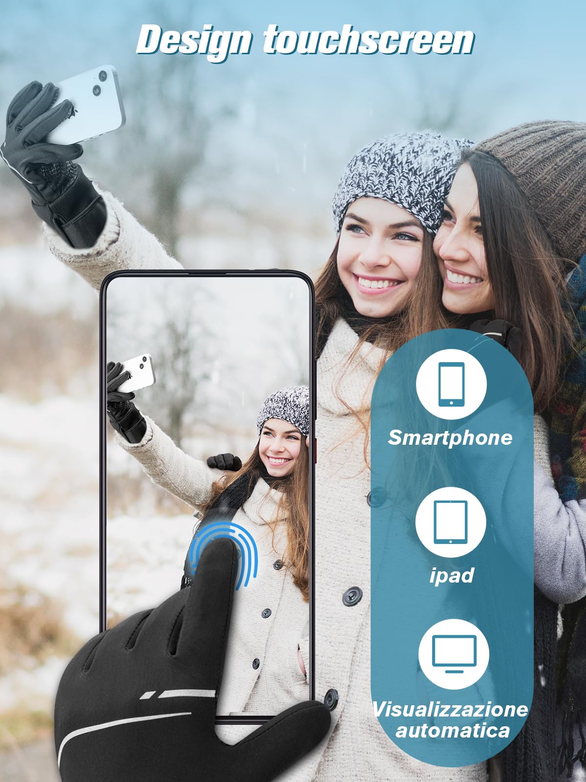 POSUGEAR Guanti Riscaldabili per Uomo Donna, Guanti Riscaldati Sottili Interni Fodera,uanti Riscaldati Moto con 7.4V 3200MAh*2 a Batteria,3 température, Guanti Invernali Riscaldanti Touchscreen