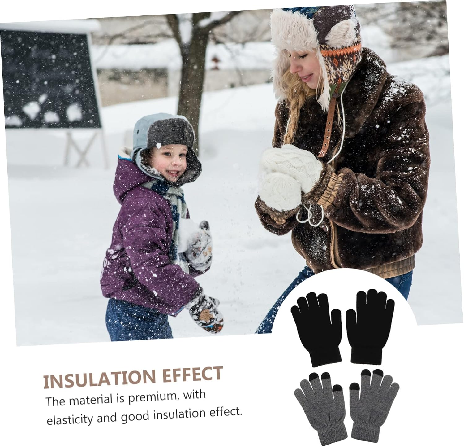 BESPORTBLE 2Pairs Winter Sports Gloves Comfortable Warm Nonslip Finger Protectors for Cycling Outdoor Travel Mountain Climbing of Touchscreen Gloves Black Grey