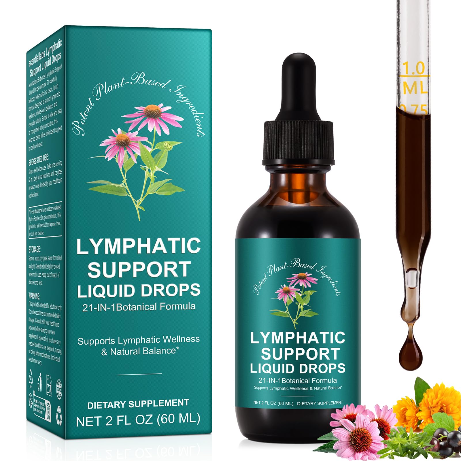 Lymphdrainage Tropfen, Unterstützt Lymphdrainage, 60 ml Lymphatic Drainage Supplemen, Lindert schwere Beine, Gentechnikfrei, Kräuterformel zur täglichen Reinigung des Lymphsystems