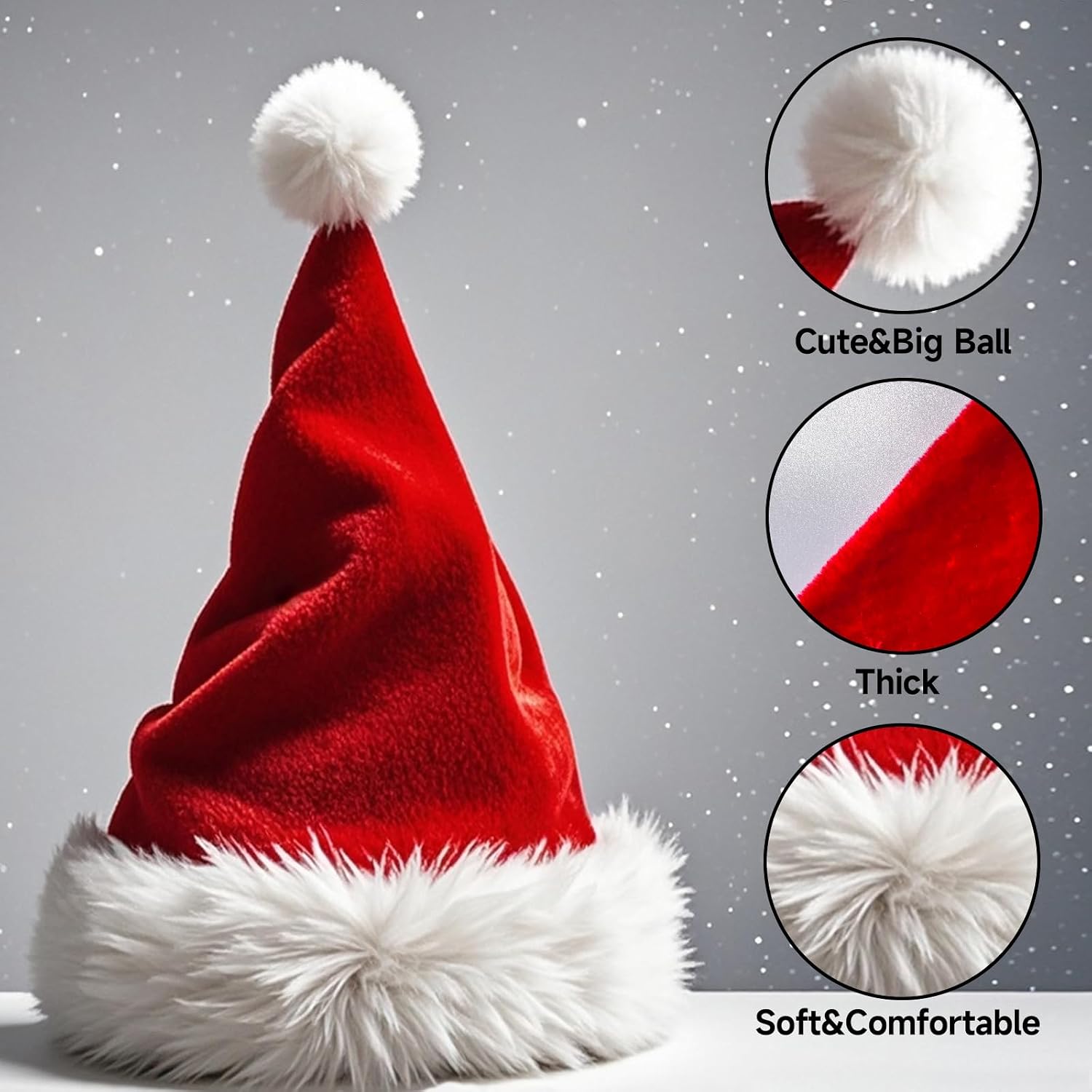 Santa Hat - Christmas hats Adults - Unisex Adult Santa Hats Suitable | Soft brim - fits most head sizes - vibrant red with white trim - Christmas New Year Holiday Party Supplies