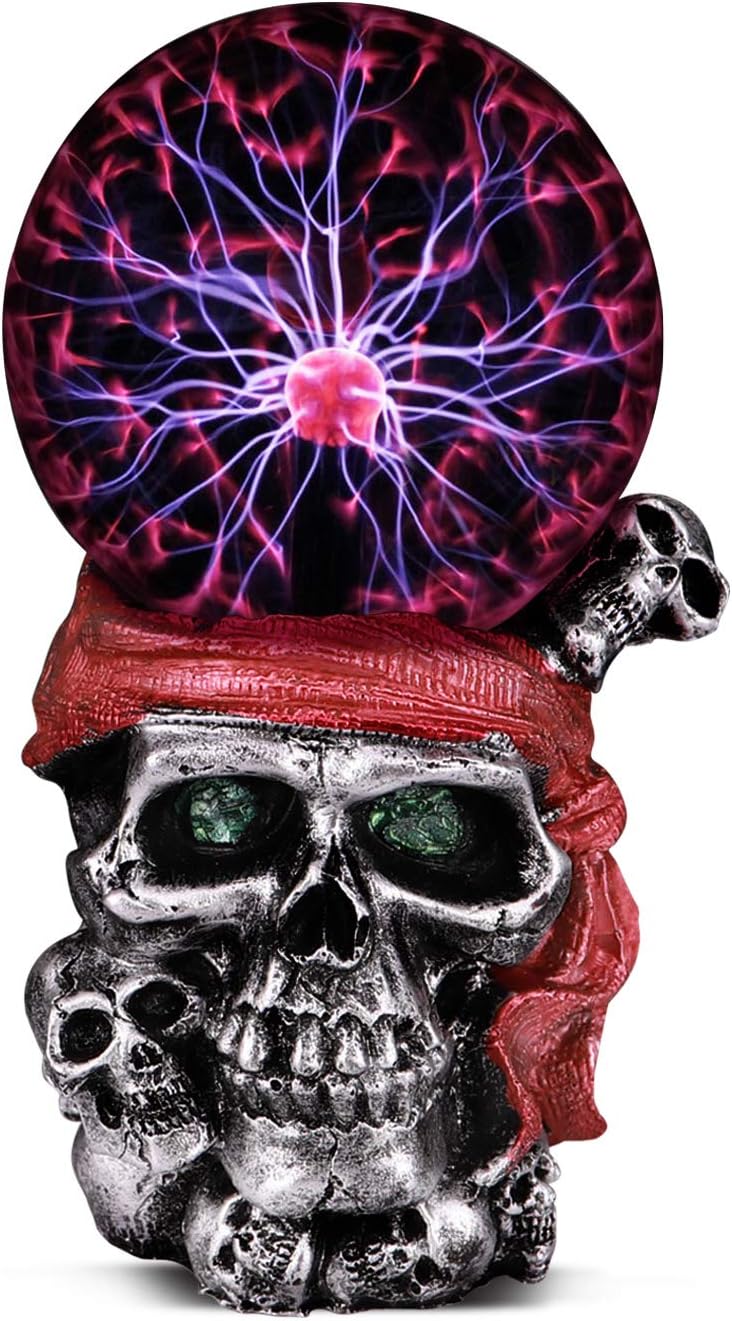 Plasma Ball Lamp Touch Sensitive,Party Magical Electrostatic Red Color Crystal Ball for Christmas (Skull)