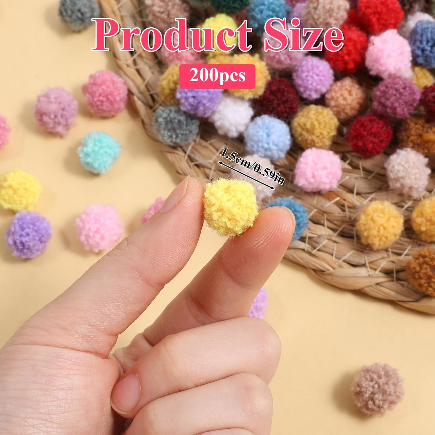 200 Pcs Small Pom Poms for Crafts Mini Pom Poms, Mini Pompoms 0.59 Inch Soft and Fluffy Craft Pom-Poms for DIY Arts, Crafts Projects, Home Decorations Multicolor