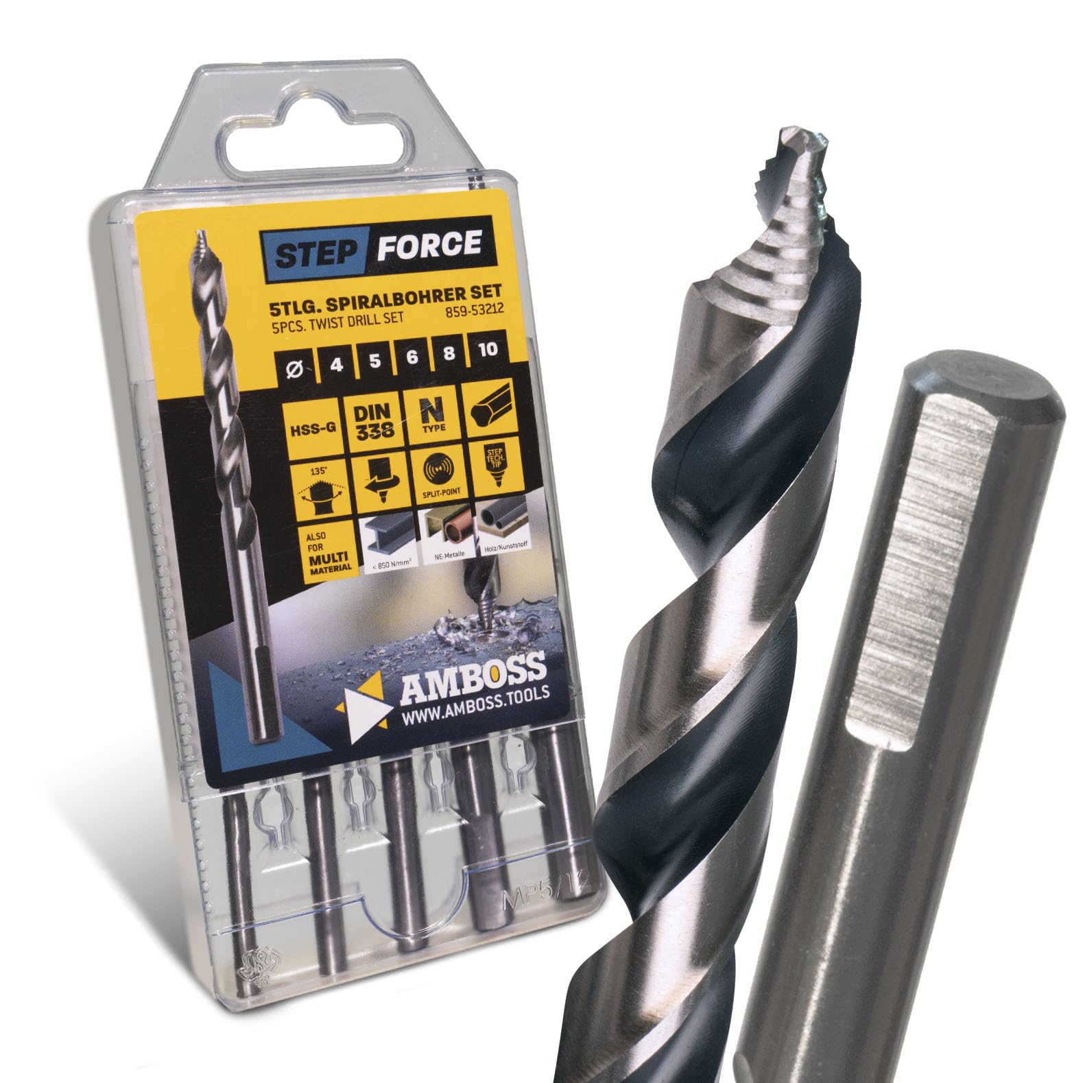 AMBOSS WERKZEUGE® Spiral Drill Bit Set Diameter 4-10 mm HSS-G DIN 338 for Steel, Mild Steel, Aluminium, Non-ferrous Metals AMBOSS WERKZEUGE® Drill Sheet Metal Profiles Hexagonal for Drill, Cordless — image 1