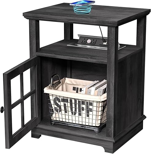 Miniatura 7 de HIFYOBRO Mesita de noche con estación de carga carga inalámbrica para dormitorio mesita de noche carga inalámbrica y puertos USB mesita de noche con