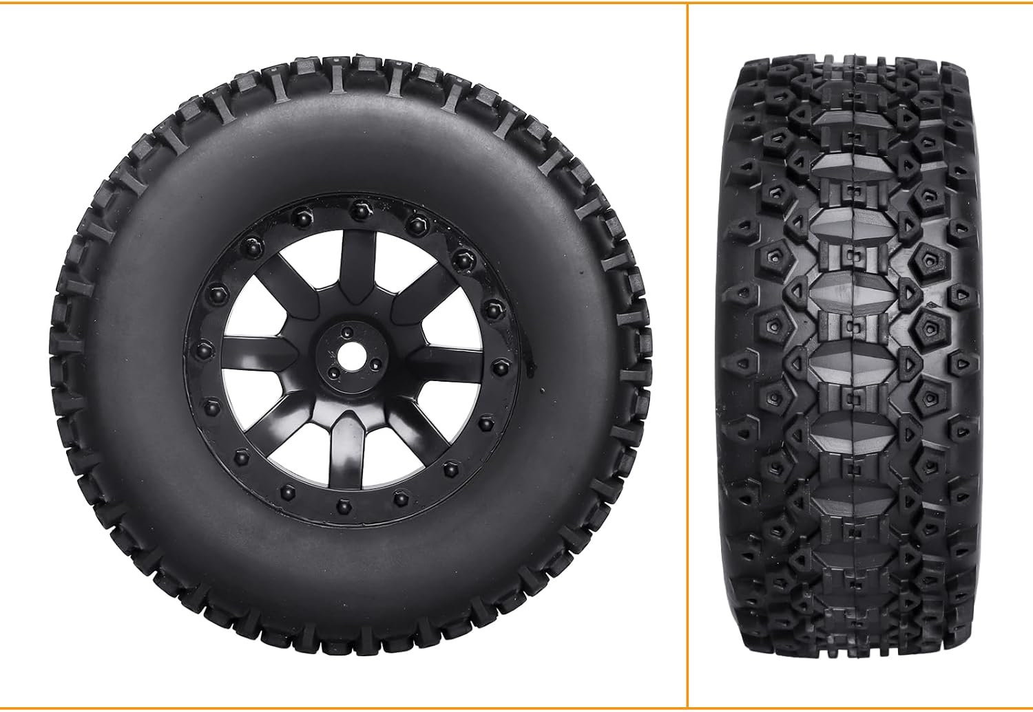 Pre-Glued 1/10 RC Short Course Truck Wheels and Tires Combo 12mm Hex - Compatible with Traxxas Slash 4X4 BL-2S, Losi Tenacity, Redcat Blackout(Set of 4)
