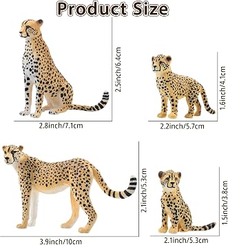 Toymany 8PCS Cheetah Figurines with Cheetah Cubs, Realistic Jungle Zoo Animals Figurines Family Set, Educational Toy Cake Toppers Christmas Birthday Gift for Kids