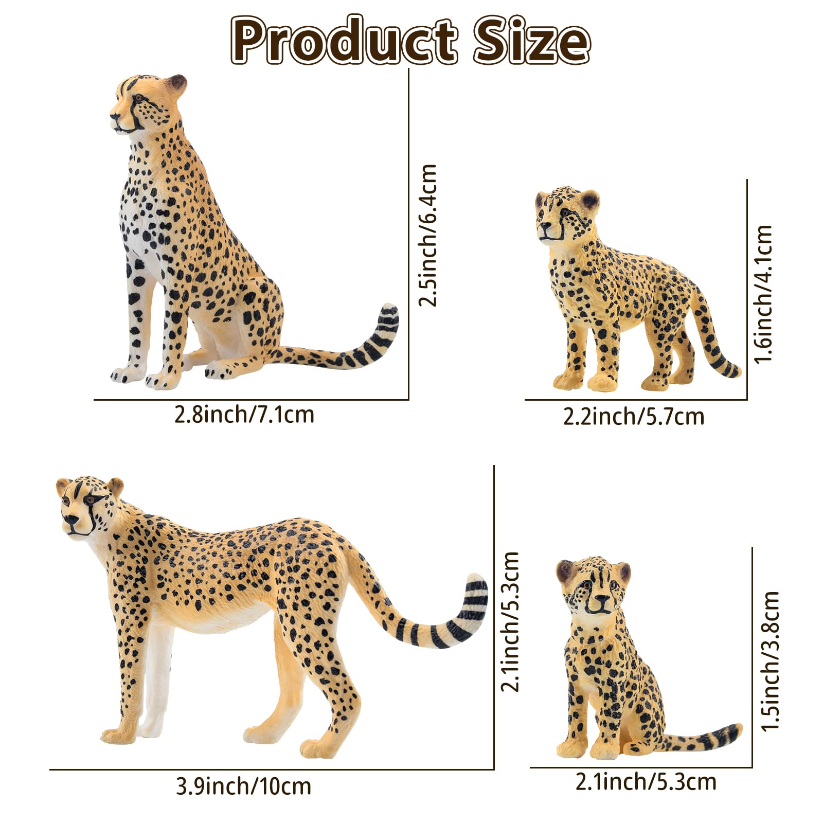 TOYMANY 8 sztuk gepardów, figurki zwierząt z gepardami, realistyczne figurki zwierząt z dżungli, zestaw rodzinny, zabawki do zoo, toppery na ciasto, prezent urodzinowy, do zabawy lub jako dekoracja