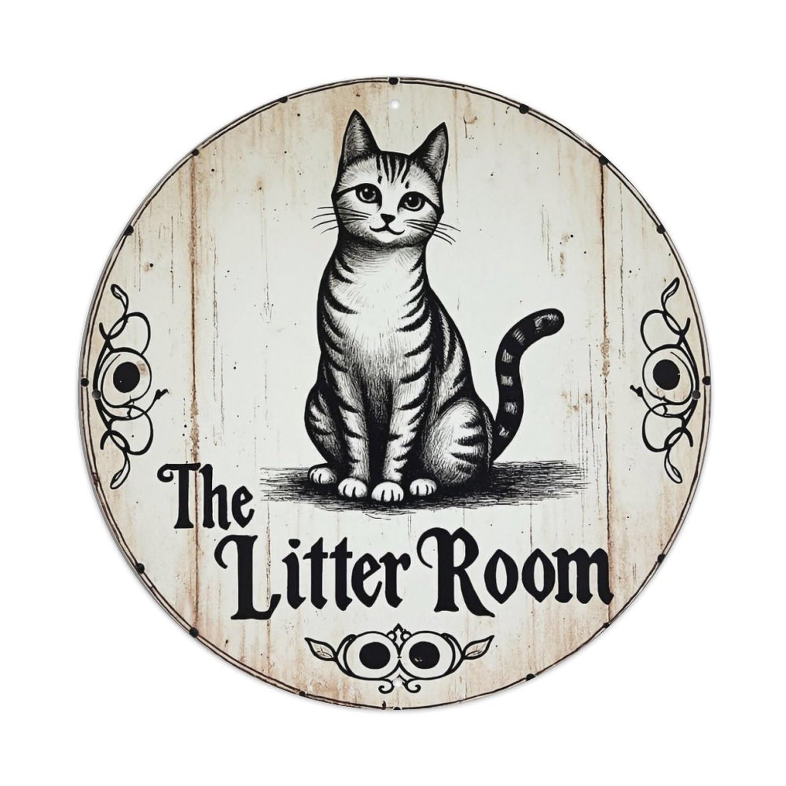 Cat Sitting On Wood Background Retro Metal Sign Round Tin Sign, Vintage Decor Art Poster for Bar, Home, Man Cave, Kitchen, Laundry Room Gift 8x8Inch