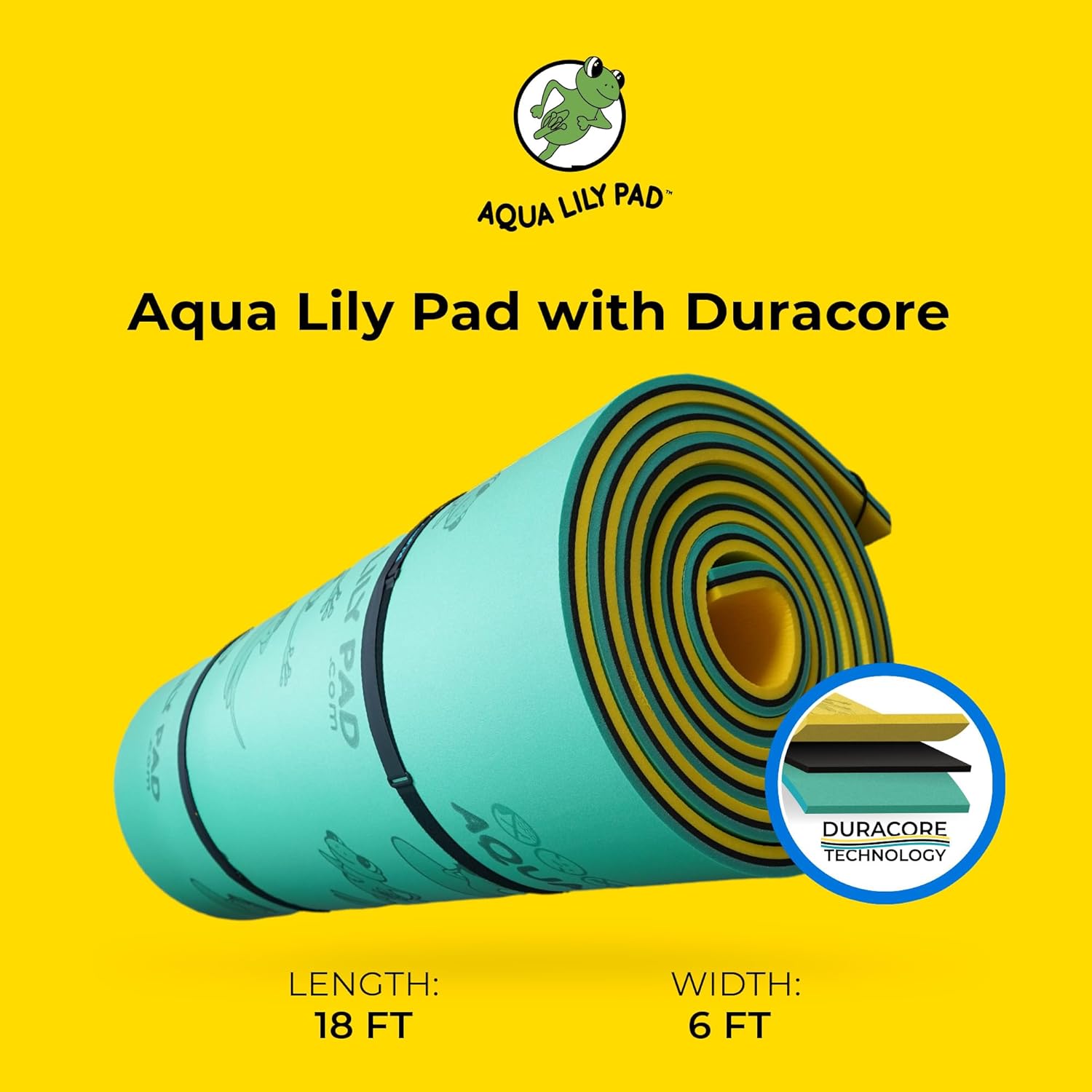 Aqua Lily Pad Floating Mat with Duracore, Foam Lake Float, 6’ x 18’, Yellow/Green