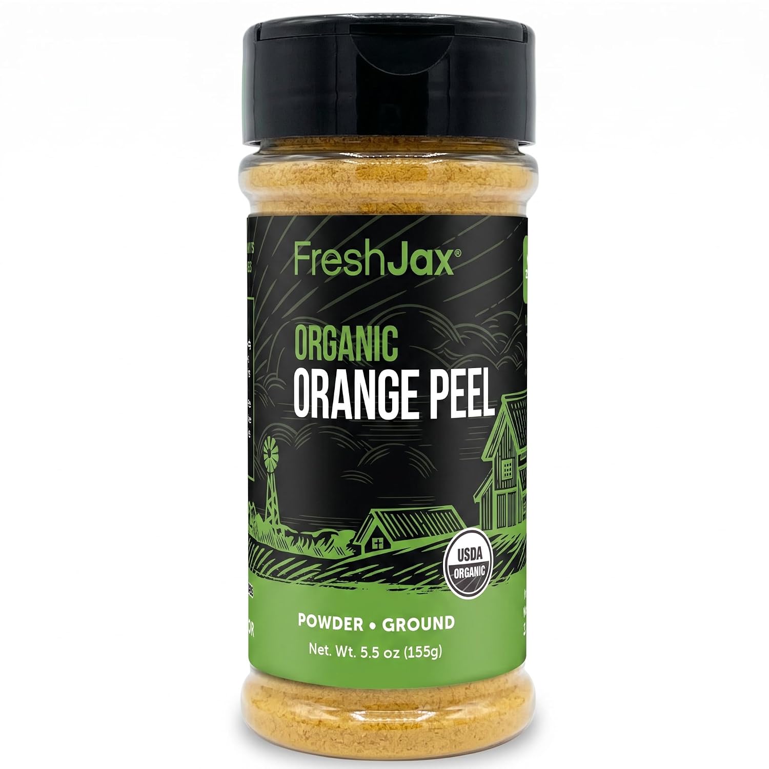 FreshJax Organic Orange Peel Powder, Citrus Zest Spice Smoothie Tea 5.5oz