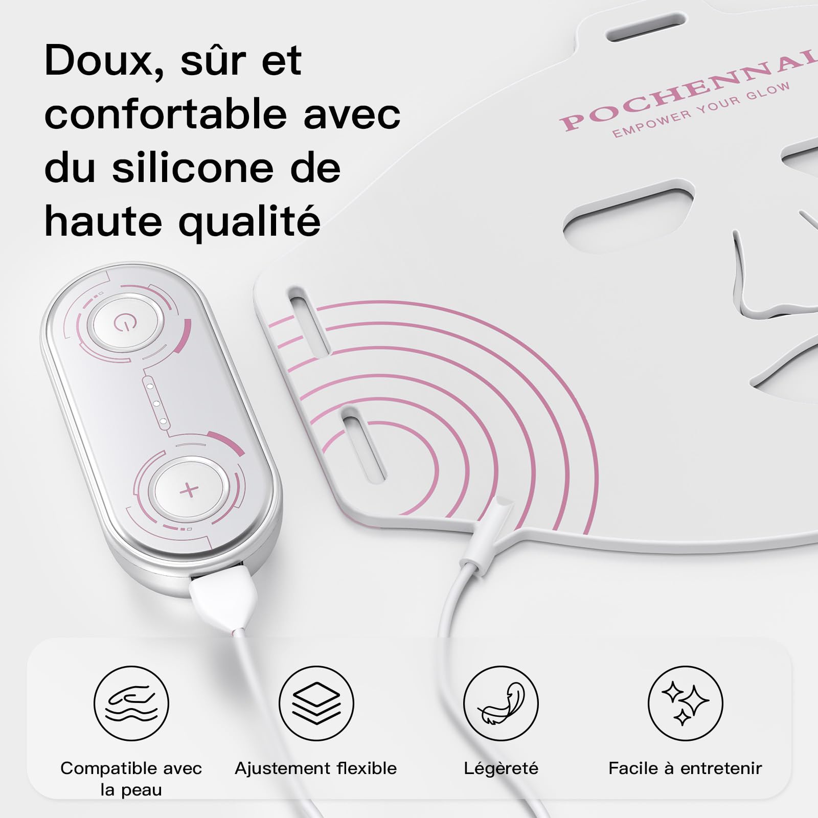 Luminiva Masque LED Visage – Lumière Rouge 633 nm & Infrarouge 850 nm, Masque de Luminothérapie en Silicone Flexible, 3 Niveaux d’Intensité, Appareil de Soin du Visage à Domicile