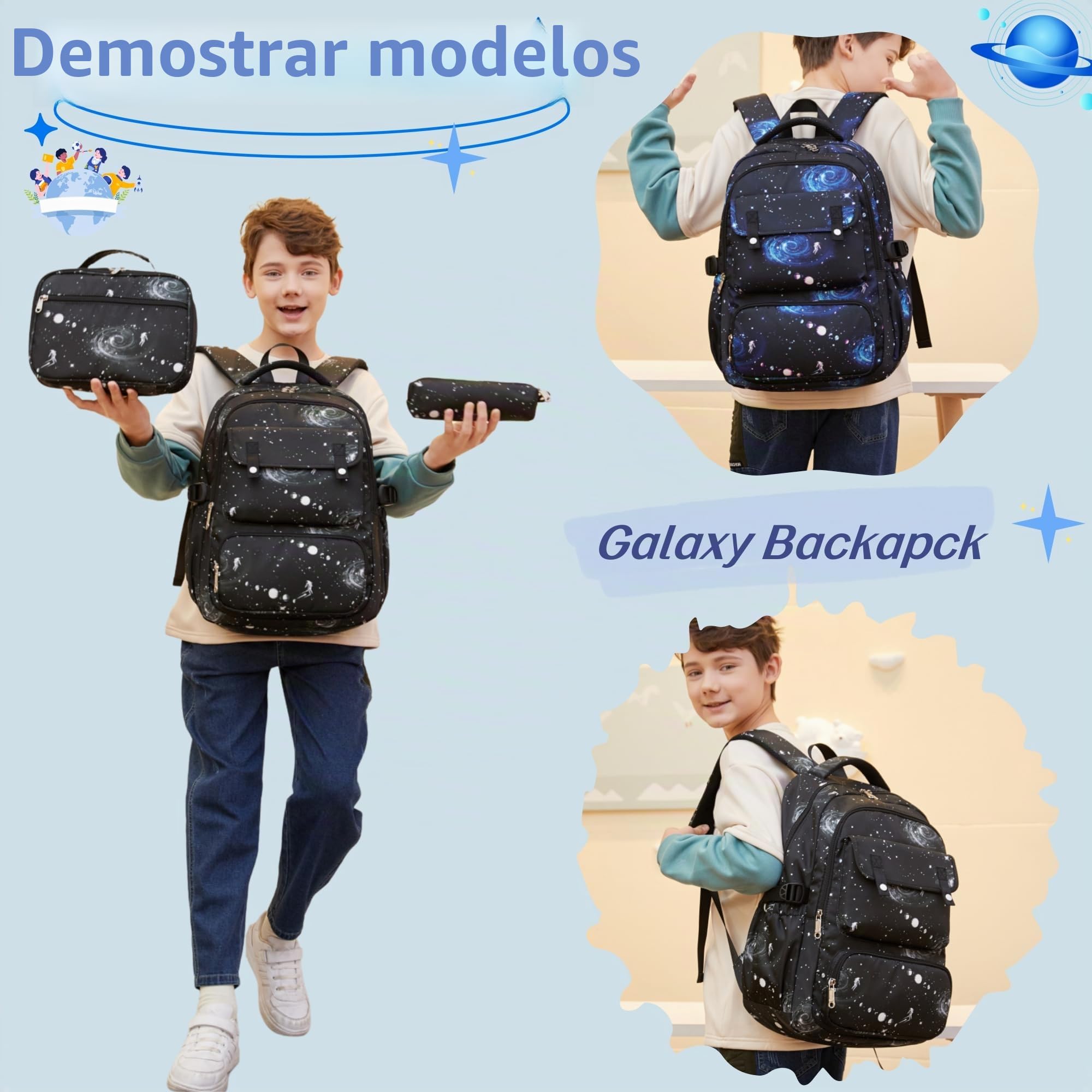 Galaxy Print - Mochila escolar para niño