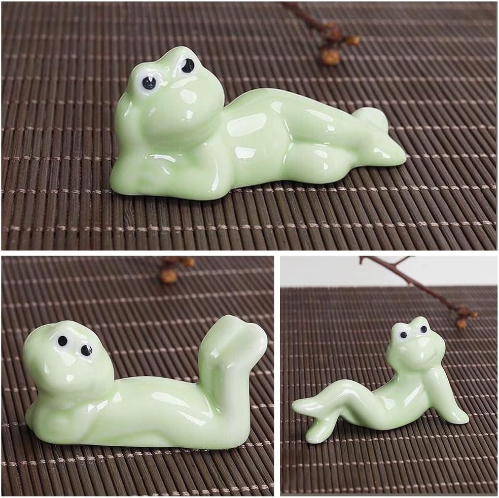 WAYUTO 3Pcs Japanese Ceramic Chopstick Stand Rest Cute Animal Chopstick Rest Rack Dinner Spoon Stand Knife Fork Holder Frog Porcelain Chopstick Rest Holder for Dining Table Tableware Rest