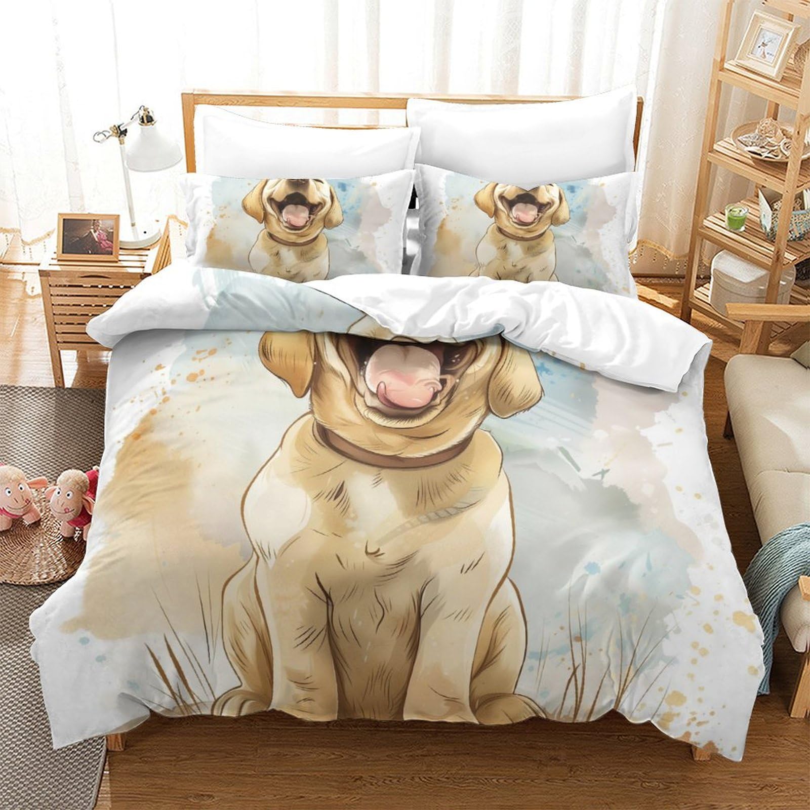 Housse de couette Labrador 3D Super King 260x220 cm avec taies d'oreiller