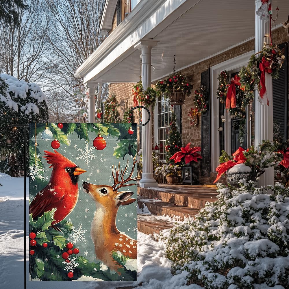 Winter Reindeer Snowflake Garden Flag 12x18 Inch Double Sided Cardinal Red Bird Christmas Yard Outdoor Flag House Holiday Outside Decoration - Image 4