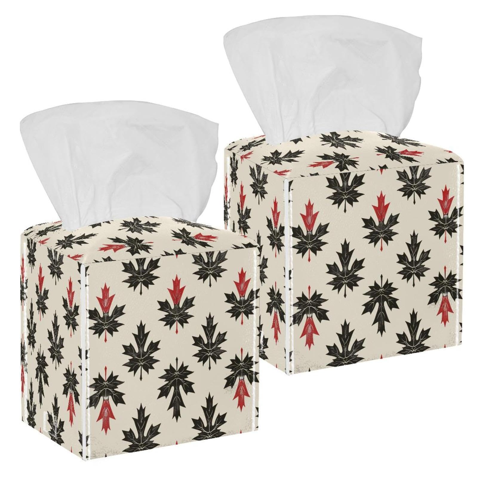Maple Leaf Tissue Box Cover, 2 Pack PU Leather Square Facial Tissue Dispenser Box holder for Home Office Car