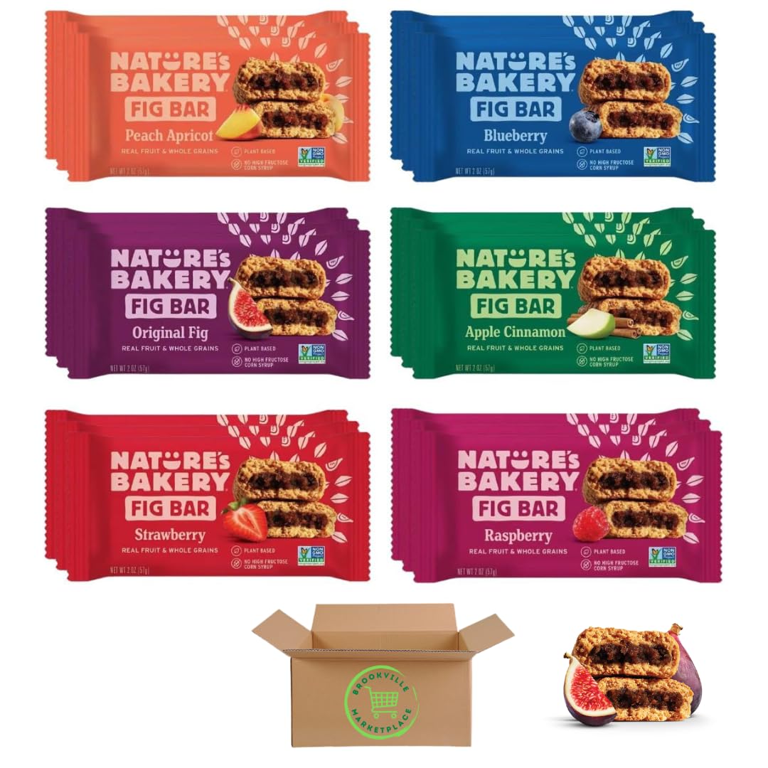 Nature’s Bakery Whole Wheat Fig Bars Variety Pack, 18 Count, 6 Flavor Assortment, Healthy Snack Bars, Non-GMO, Vegan, Packed by Brookville Marketplace