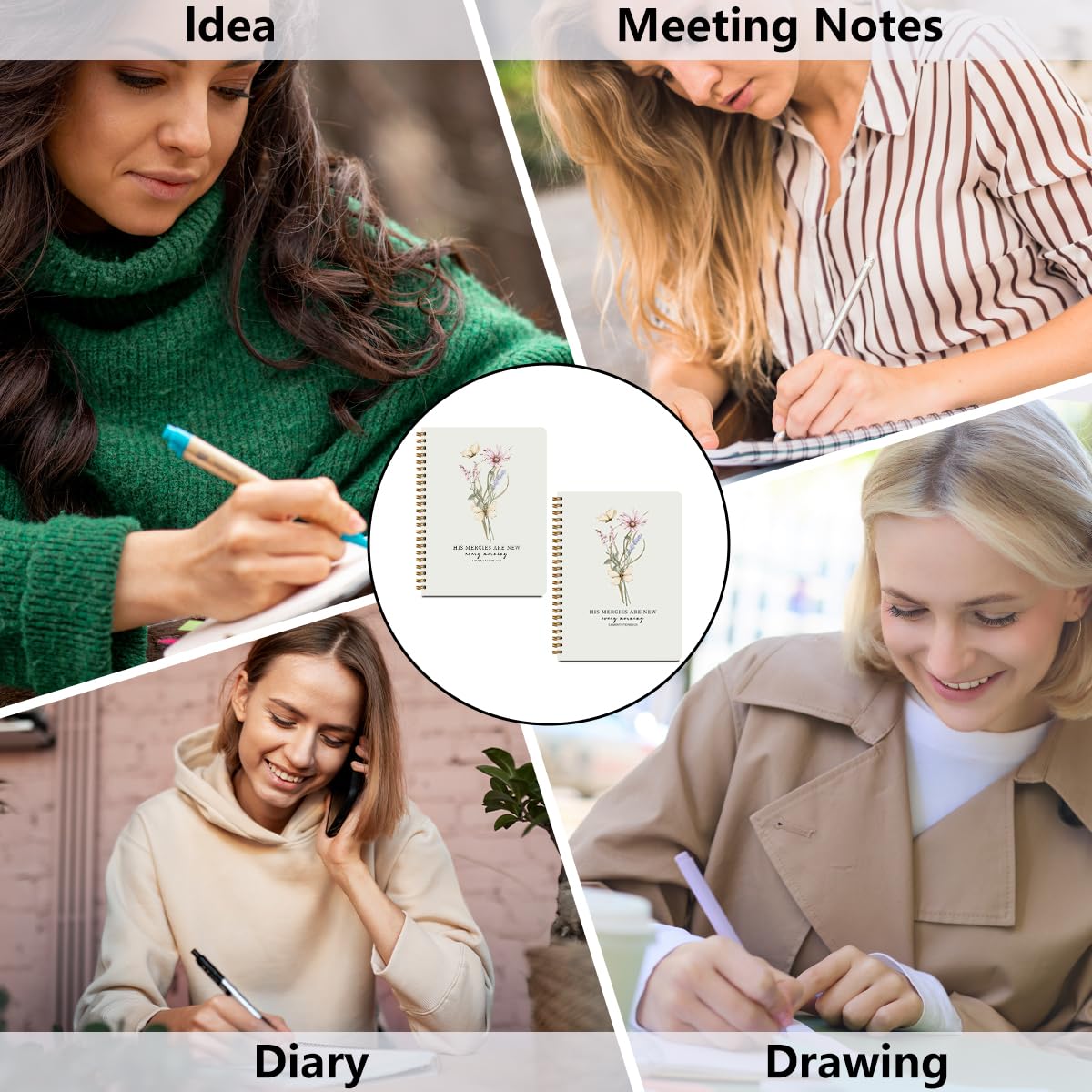 2 diarios cristianos de la Biblia, cuadernos florales en espiral para mujeres, para tomar notas, diario de viaje para escribir, cuaderno de versículo bíblico rayado, regalos cristianos para
