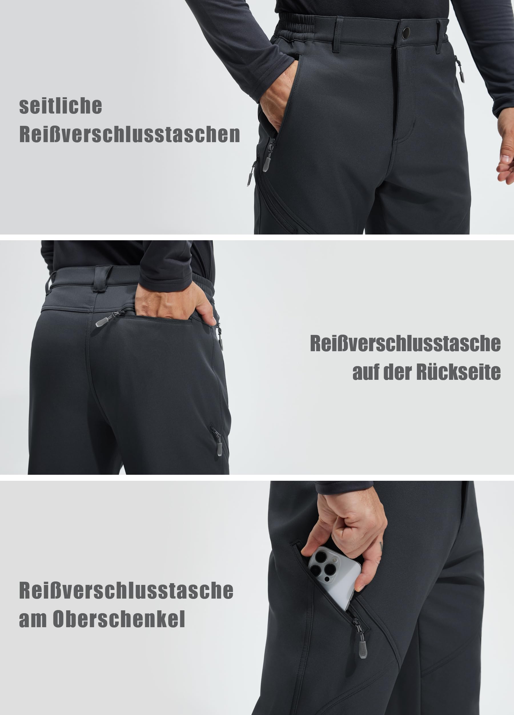 Libin Thermohose Herren Winter Softshellhose Wasserdicht Winddicht Gefüttert Skihose Wanderhose Winterhose Outdoorhose Schneehose Regenhose Trekkinghose