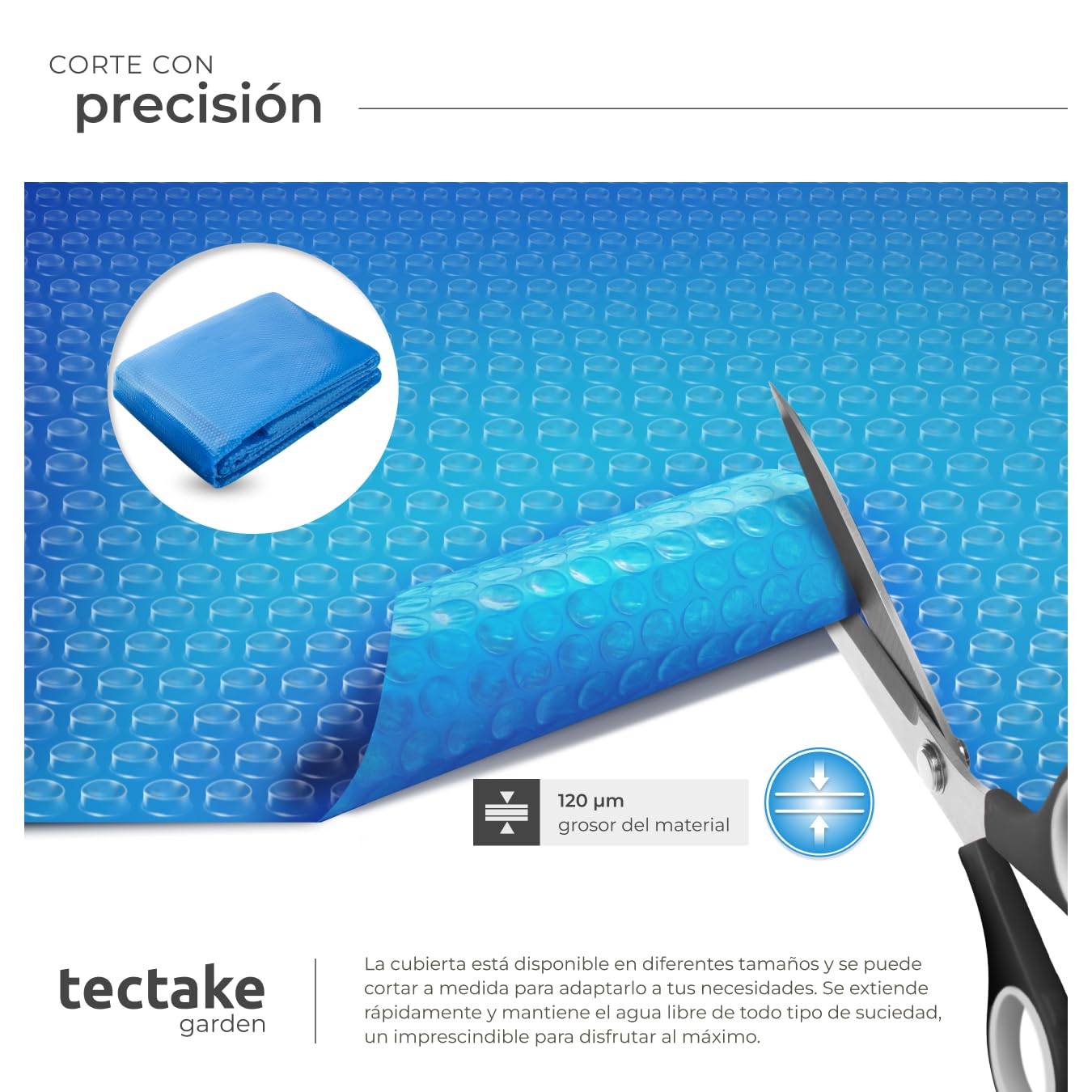 tectake® Manta Solar Piscina Redonda Flotante Recortable a Medida con Fuerza 110 µm para Calentar Agua y Proteger Piscina Hinchable, para Jardin y Piscinas - 455 x 455 x 1 cm Azul