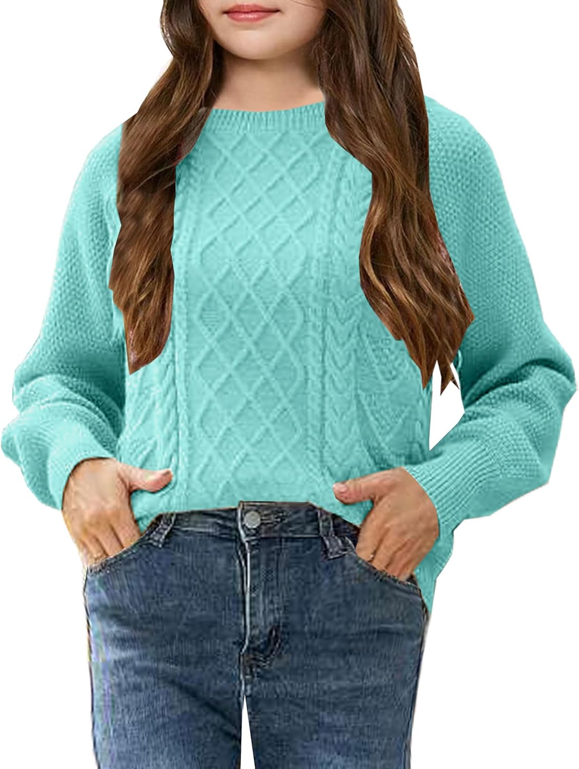 Girl's Sweater Cable Knit Long Sleeves Crew Neck Soft Casual Pullover Sweaters - Image 2