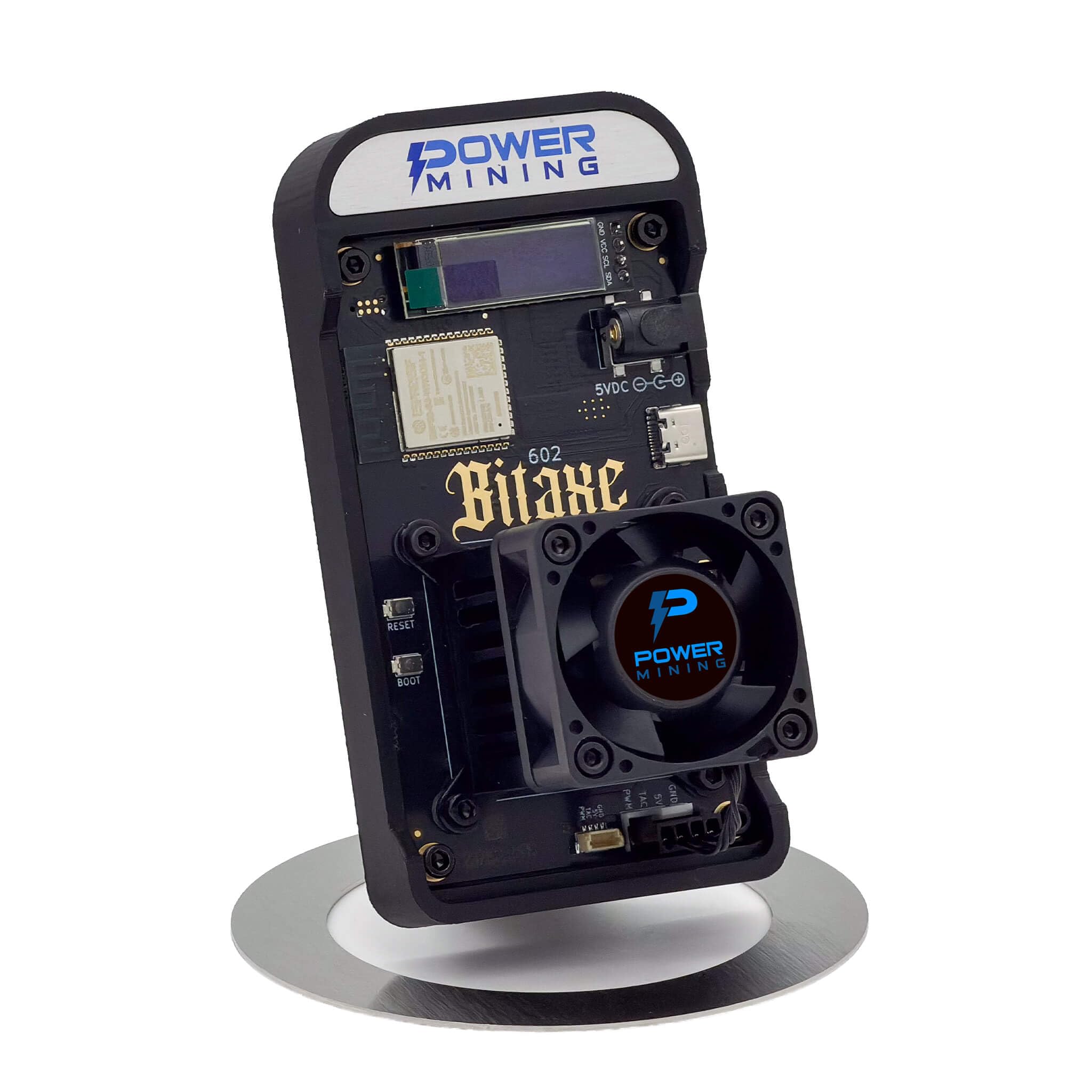Bitaxe Gamma 602 ASIC Bitcoin Miner | 1.1 TH/s @ 18W | BM1370 (Antminer S21 Pro Chip) | Wi-Fi | USB-C | AxeOS | Open Source | Made in Europe | Inkl. Netzteil & Standfuß