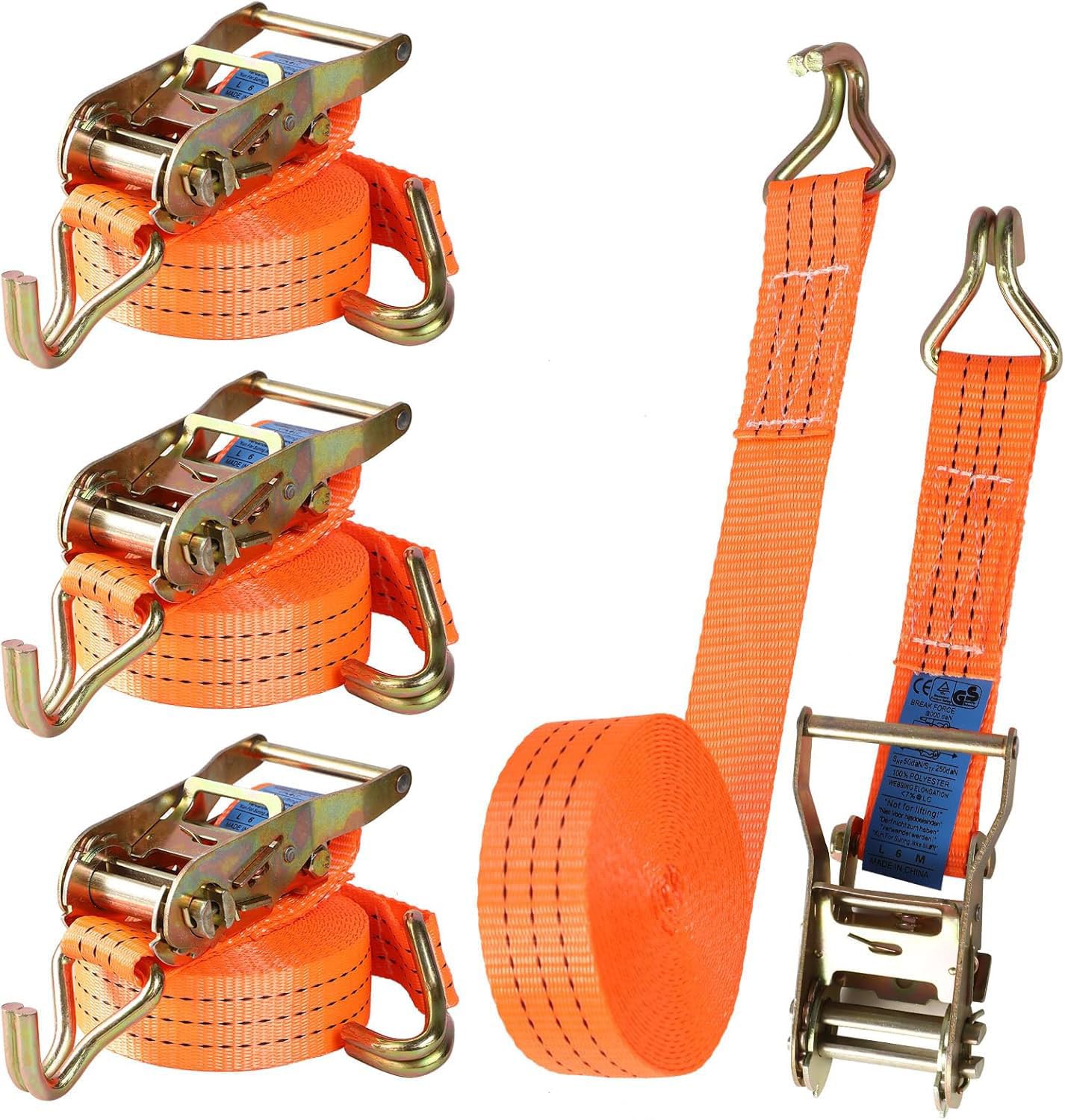 4 cinghie di fissaggio con cricchetto, 6 m x 40 mm, carico di rottura 3000 kg, cinghie di ancoraggio con gancio, robuste cinghie a cricchetto per trasporto, fissaggio del carico e trasloco