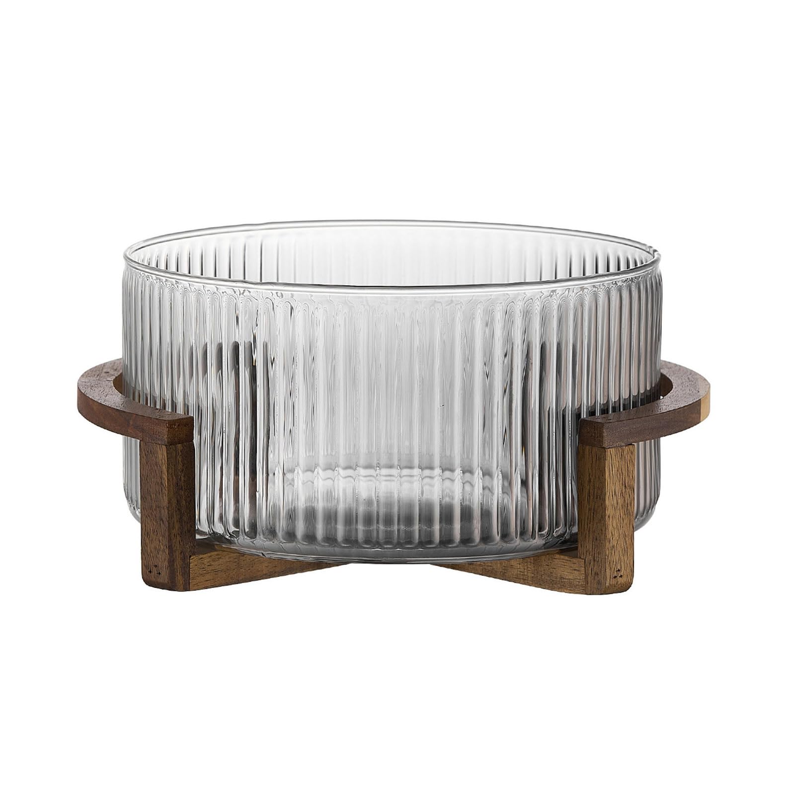 Generisch Dessert Schale, geripptes Glas, Holzständer, groß, 4, 3 l, Soot