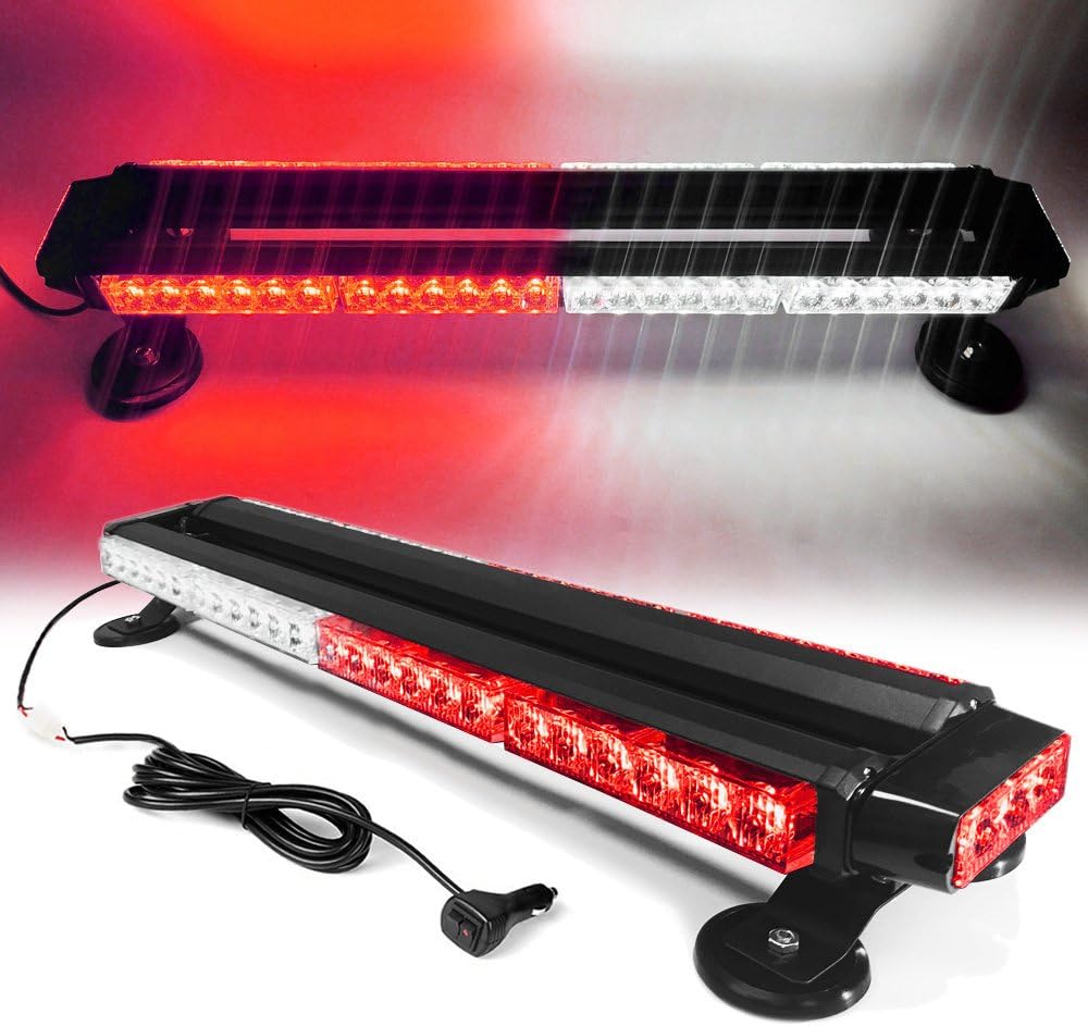 26" 54 LED 7 Flash Mode Traffic Advisor Double Side Emergency Warning Security Vehicle Roof Top Strobe Light Bar with Magnetic Base for Undercover or Tow Truck Construction (White/Red)