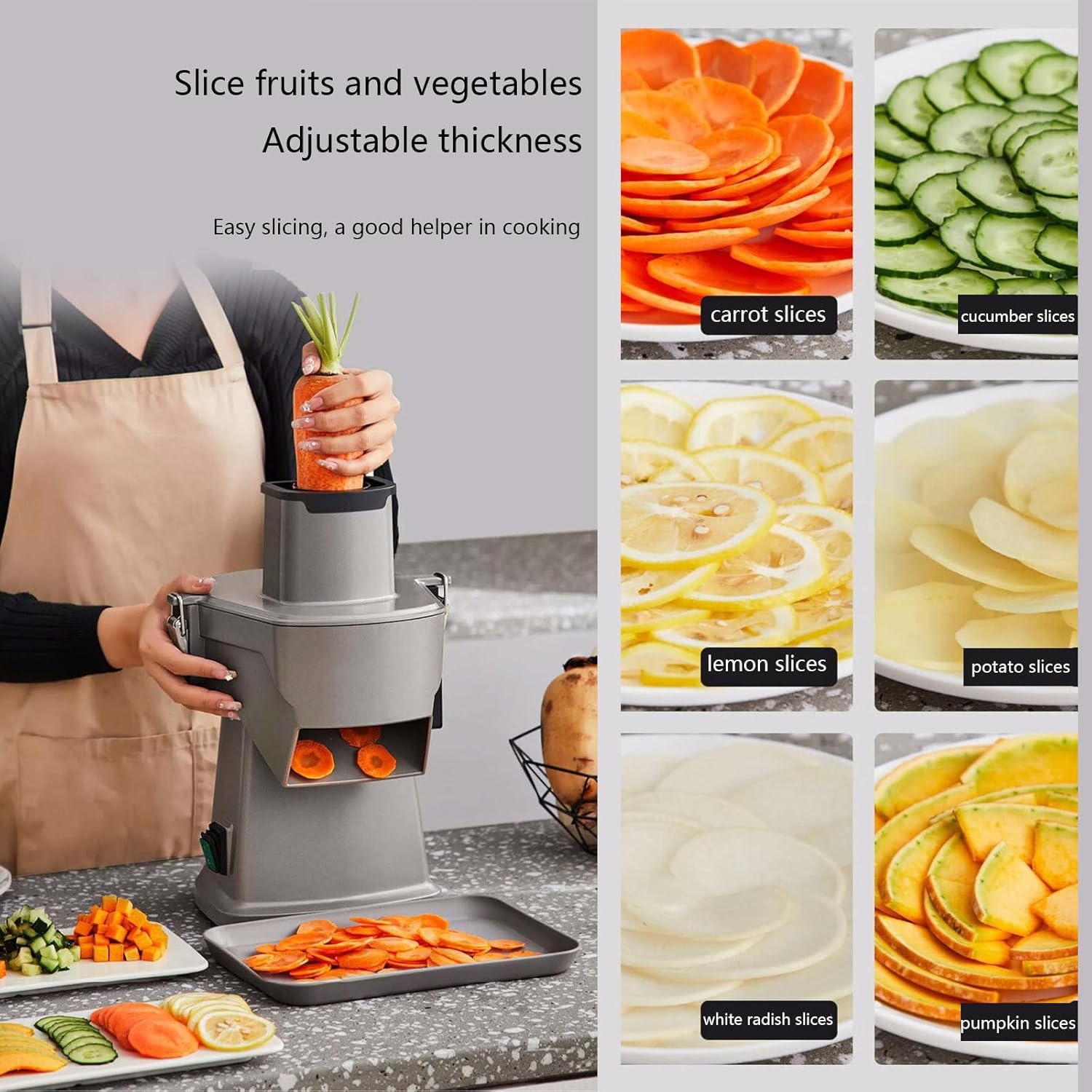 Electric Vegetable Slicer - 200W 4-in-1 Multifunctional Food Cutter, Adjustable 1-5Mm Thickness, Shredding, Dicing, Slicing for Potatoes, Carrots, Cucumbers