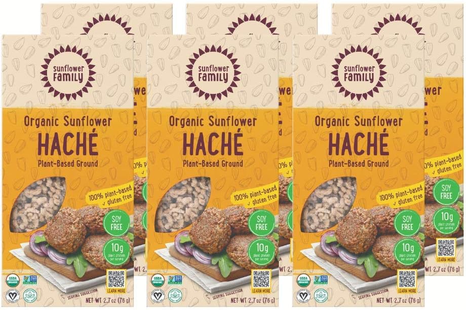 SunflowerFamily Organic Sunflower Haché - 6 Pack - 10g Protein - Plant Based Meat Substitute - Certified Organic, Sunflower Texture Protein