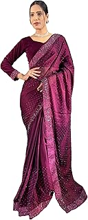 Indian Silk ready to wear diamond work saree for Women with velvet blous...