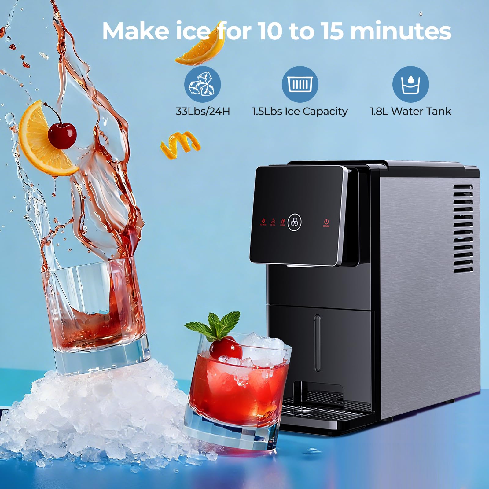 Countertop Ice Maker, 26 Lbs/Day Ice Production, 2 Sizes, 8 Ice Cubes In 6 Minutes - Portable Mini, Energy Efficient, With Basket/Scoop For Home/Party/Travel/Camping/Bar on Fridge.com - View 2