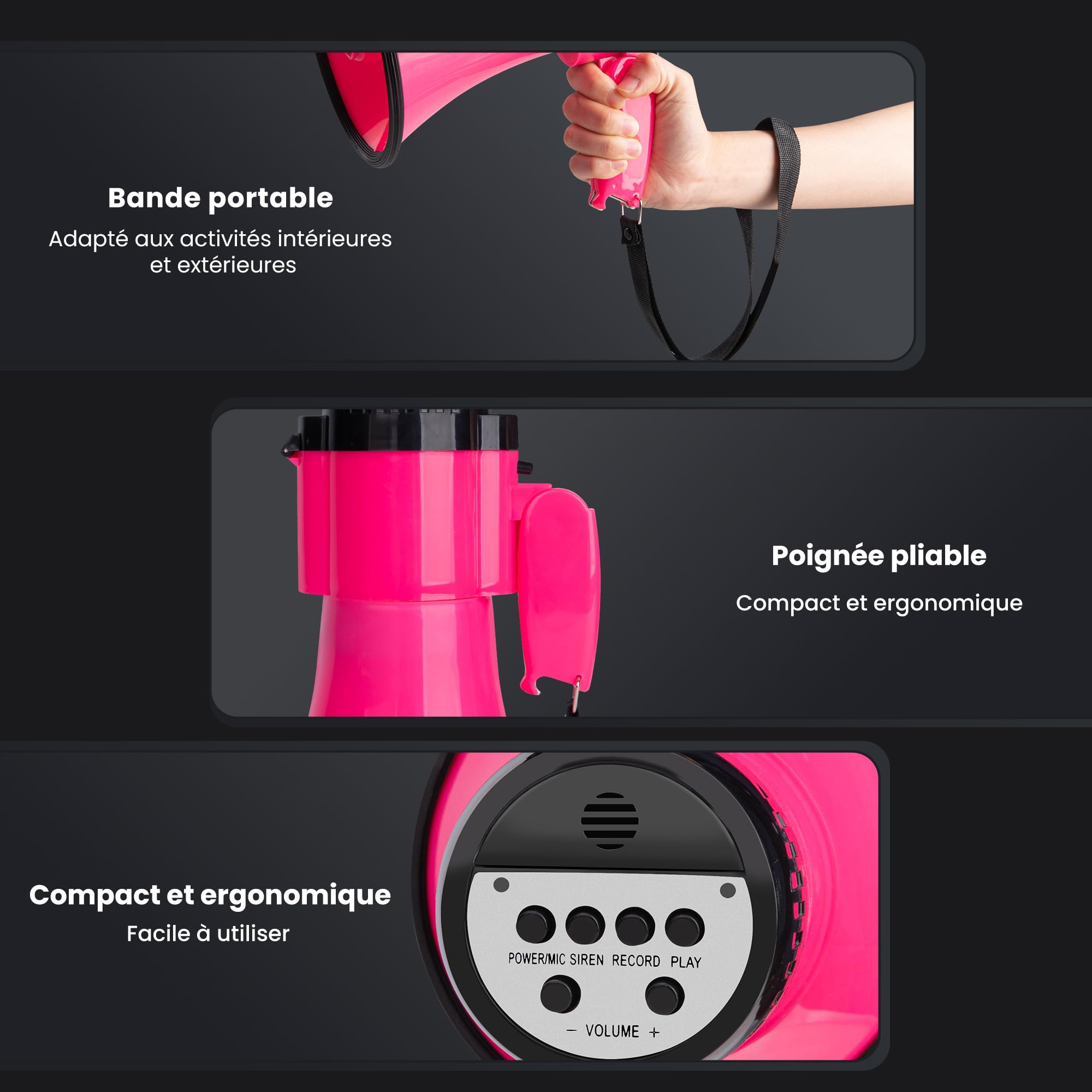 MyMealivos Mégaphone Portable de 30W avec sirène et Enregistrement de 240 Secondes, Couverture vocale jusqu'à 700 mètres
