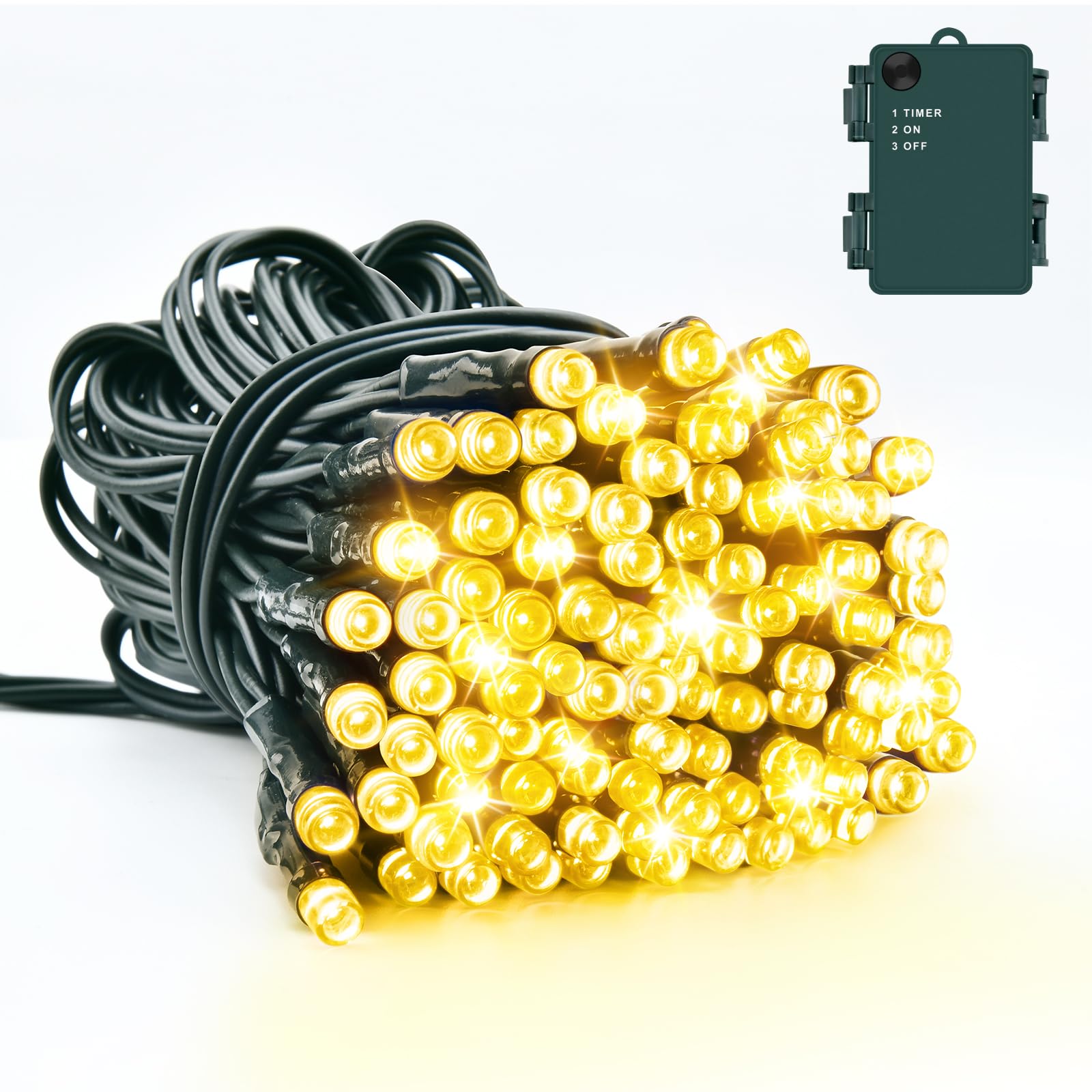 Dalugo Battery String Lights, 5M 50 LED Warm White Fairy Lights Green Wire with 6h Timer, IP65 Waterproof Battery Powered Fairy Lights for Indoor Outdoor Christmas Decorations — image 1