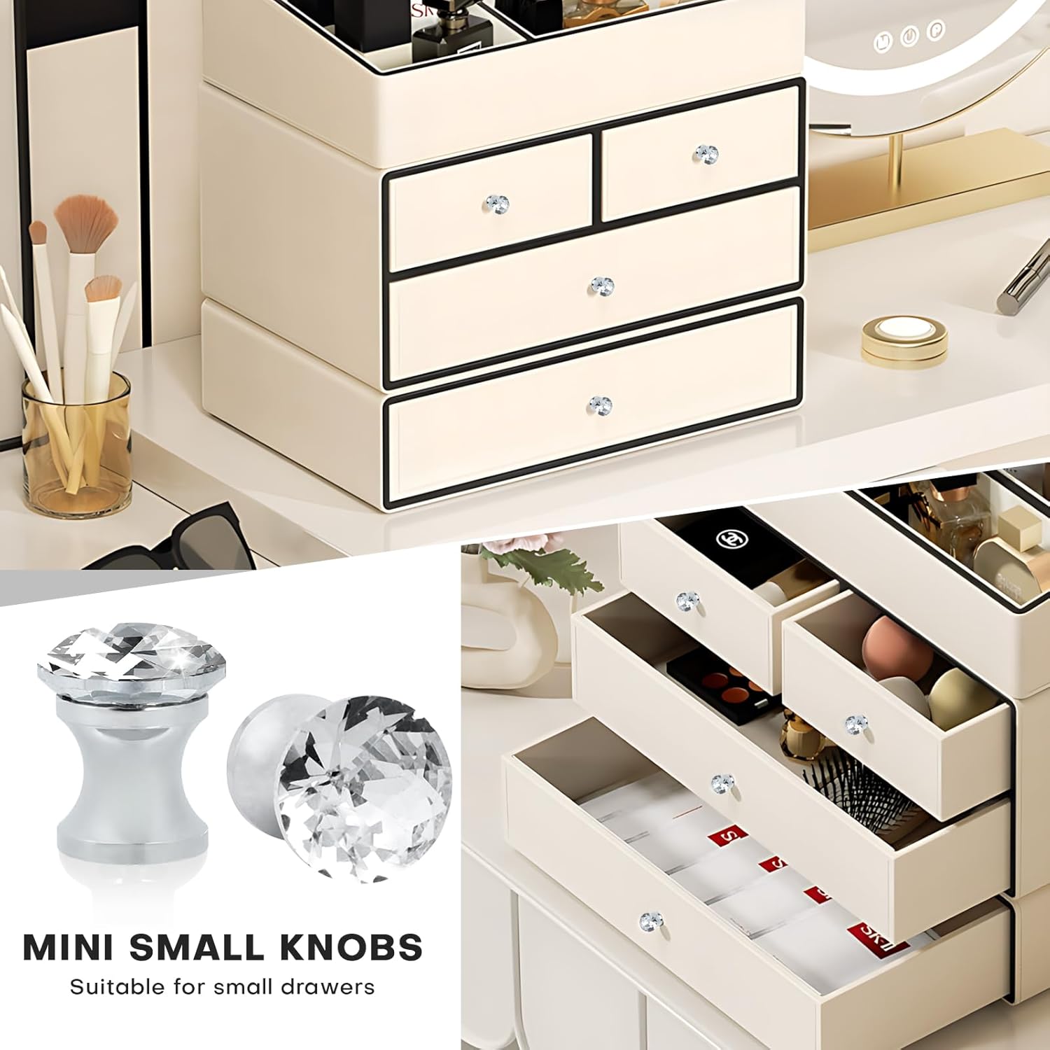 Small Crystal Knobs for Jewelry Box Mini Door Knobs Glass Diamond-Like for Vanity Box Giftbox Hardware Chest 0.47 x 0.59 Inch (6 Pack)
