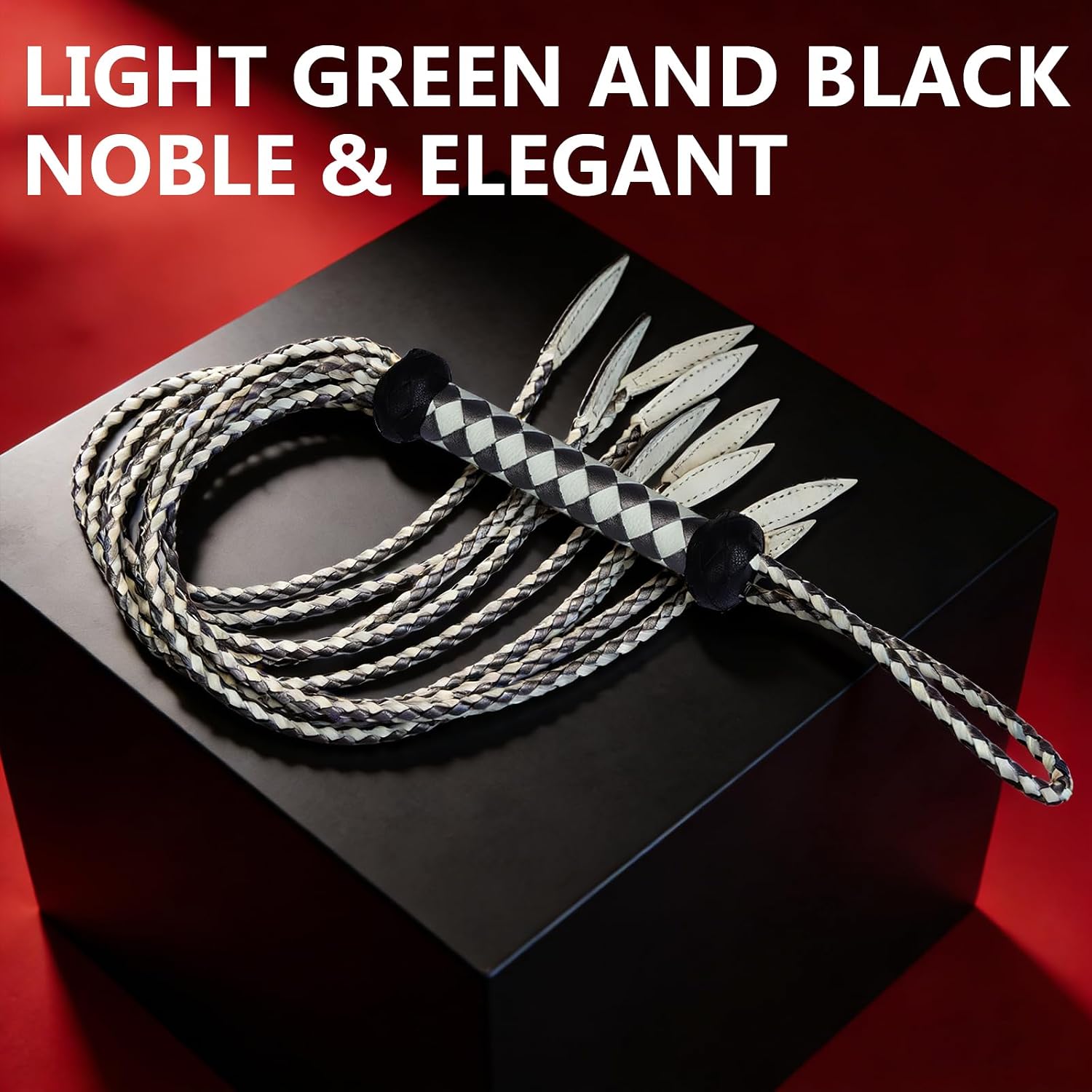 Handcrafted Genuine Leather Whip, Premium Braided Riding Crop Flogger, Training Whip for Command & Control,Anti-Slip Handle Acoustic Pop Sharp Crack Smooth Edges