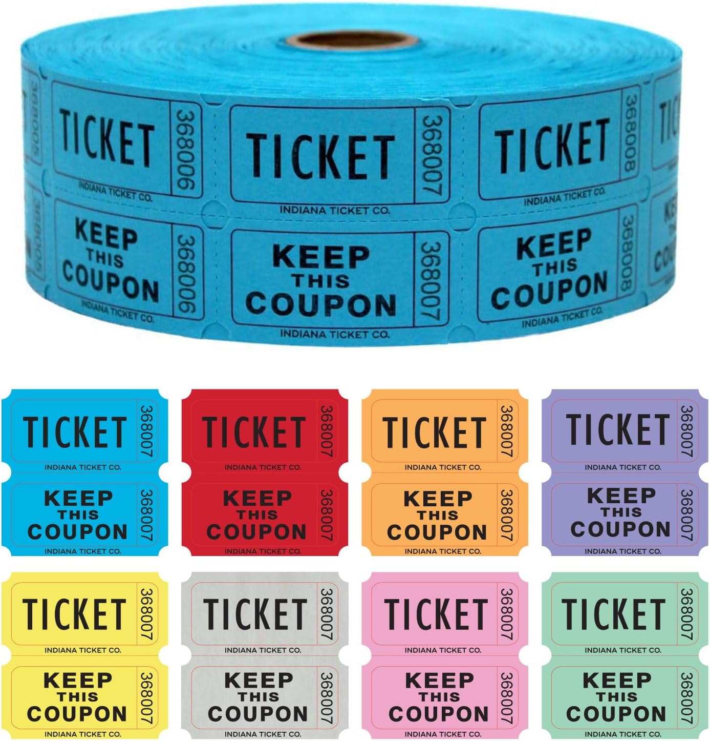 INDIANA TICKET CO. 2000 Count Double Blue Raffle Tickets Roll - Tickets for Fundraisers, Carnivals, Door Prizes, 50/50 Drawings, Food & Drink, Events, Classroom Rewards - 1 of 8 Colors - Made in USA