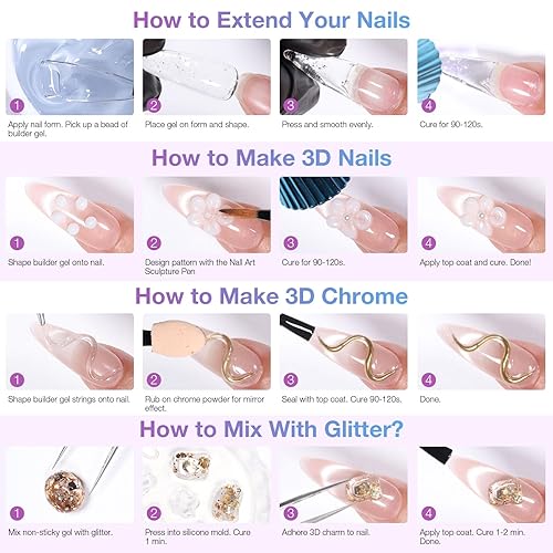 Miniatura 6 de Solid Builder - Gel de uñas 3D de gran capacidad de 2.16 oz (morado) (rosa transparente)