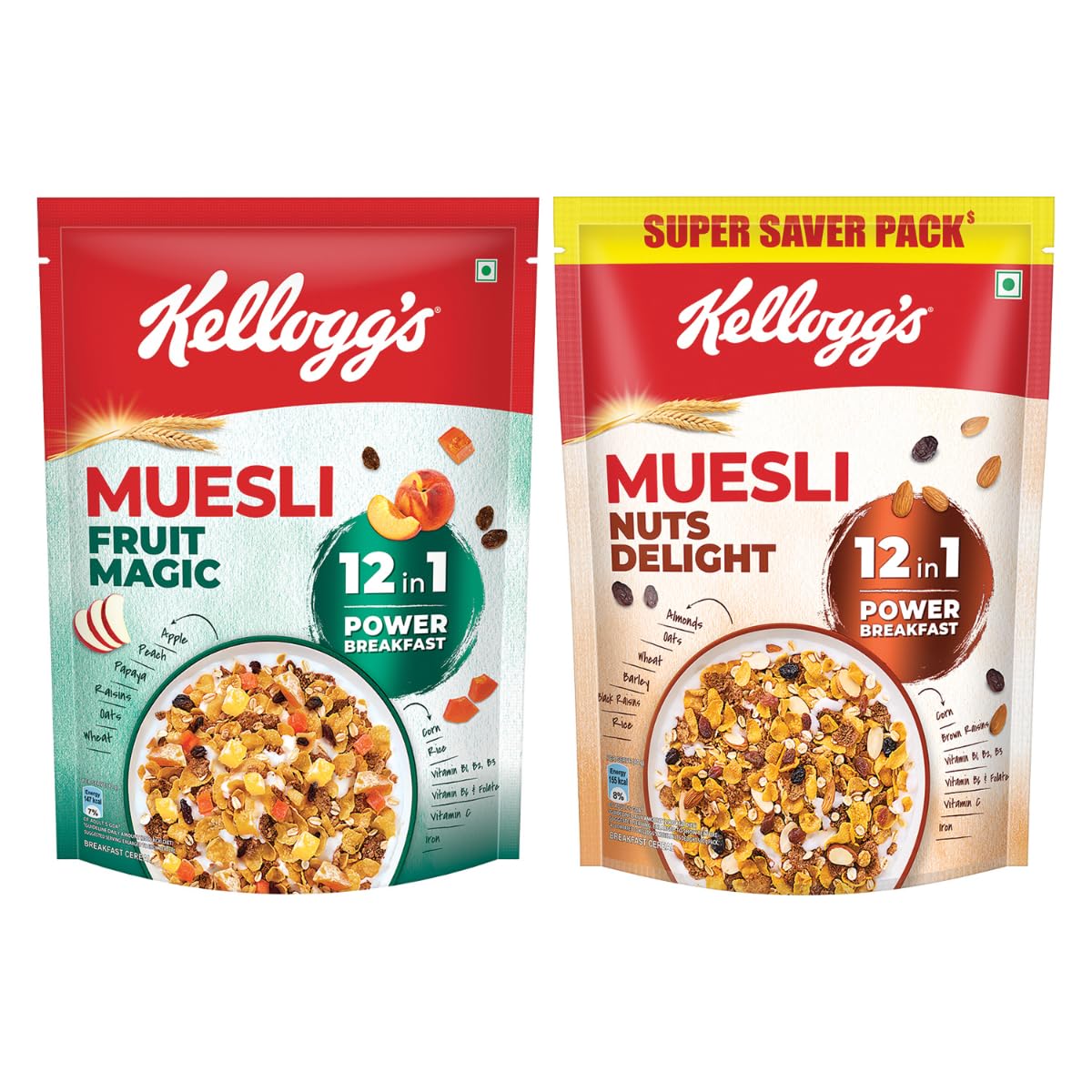 Kellogg's Muesli 22% Fruit Magic High in Vitamin C, 500g Pack With 20% Nuts Delight, 750g Pack Both are Breakfast Cereal, High in Fibre, High in Iron and Naturally Cholesterol Free-image-37