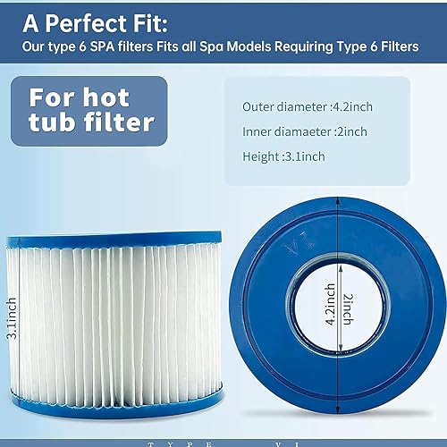 Miniatura 3 de Filtros de spa tipo vi y filtros de bañera de hidromasaje Cartucho de repuesto para jacuzzis inflables que requieren filtros tipo VI, 4.2 x 3.1