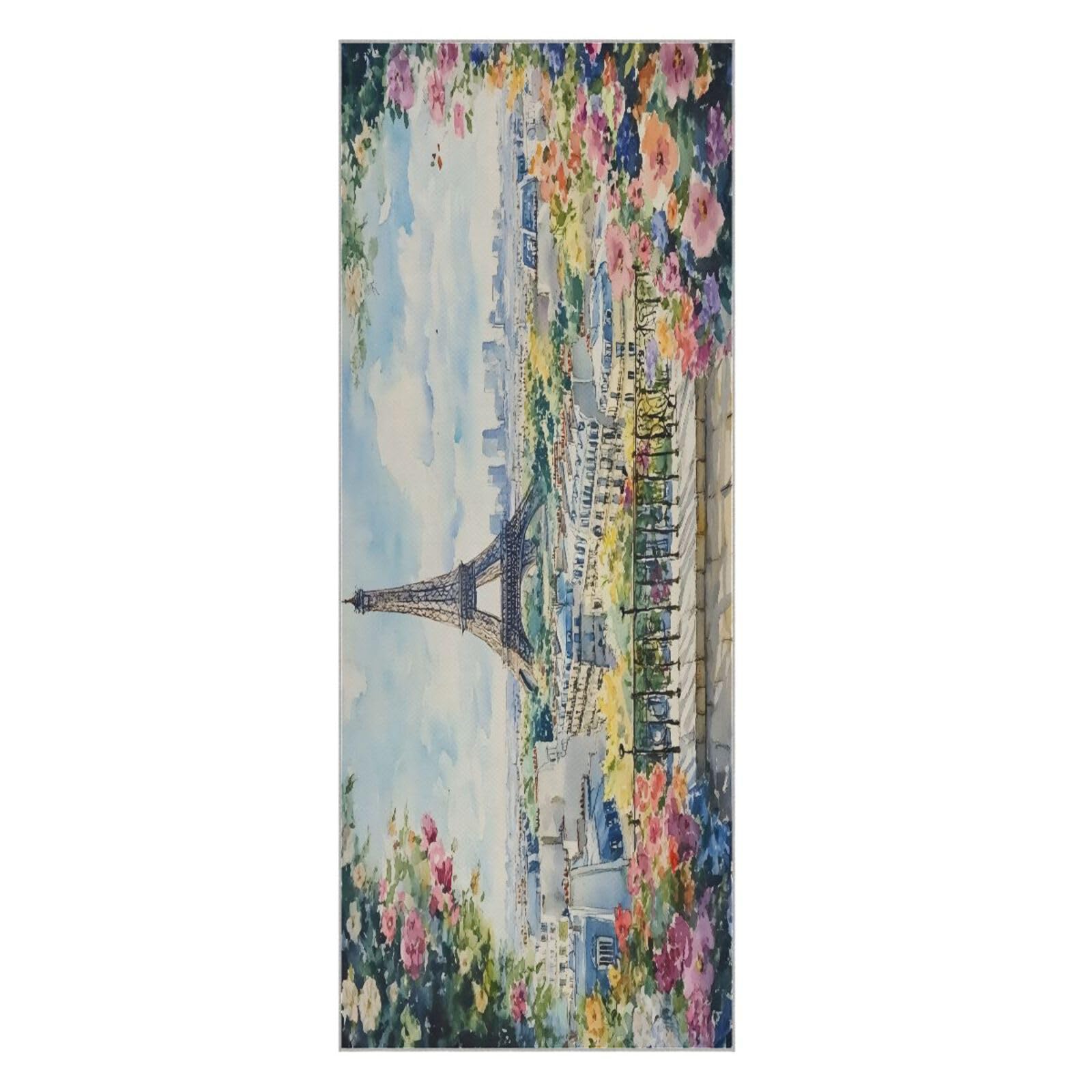 BOESI Yoga Mat Towel, Non-Slip Hot Yoga Towel, Sweat Absorbent and Non-Slip, Lightweight and Easy to Travel, Suitable for Hot Yoga, Pilates and Fitness, Watercolor Tower and Flower Sea Pattern