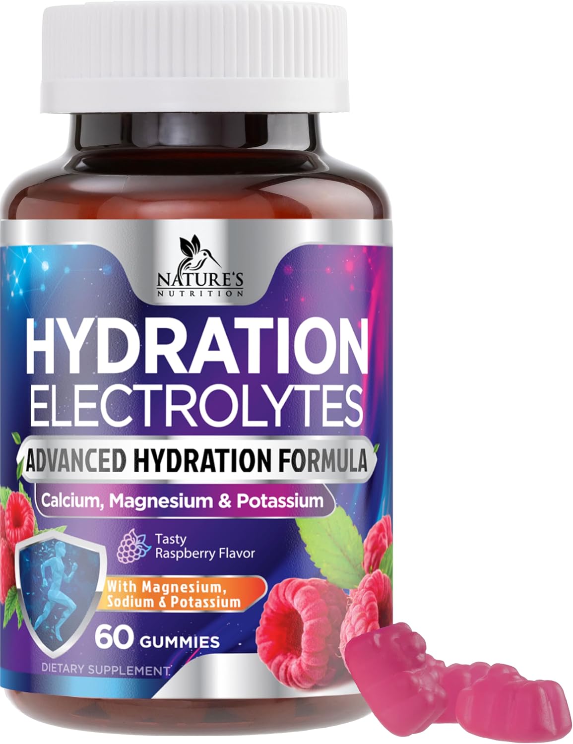 Hydration Electrolyte Gummies - Daily Liquid Replenisher Gummy - Electrolyte Multiplier with Minerals, Potassium & Real Salt, Vegan, Non-GMO, Tasty Raspberry Flavor Hydration Electrolytes - 60 Gummies
