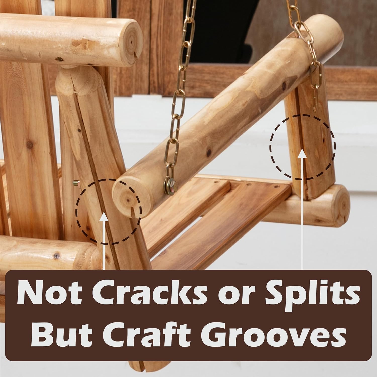 Outdoor Porch Swing Front Porch Hanging Wooden Bench Swing 2 Seat Chair for Garden, Patio, Backyard, Playground, Log Wood 800Lbs, 4 Ft, Brown