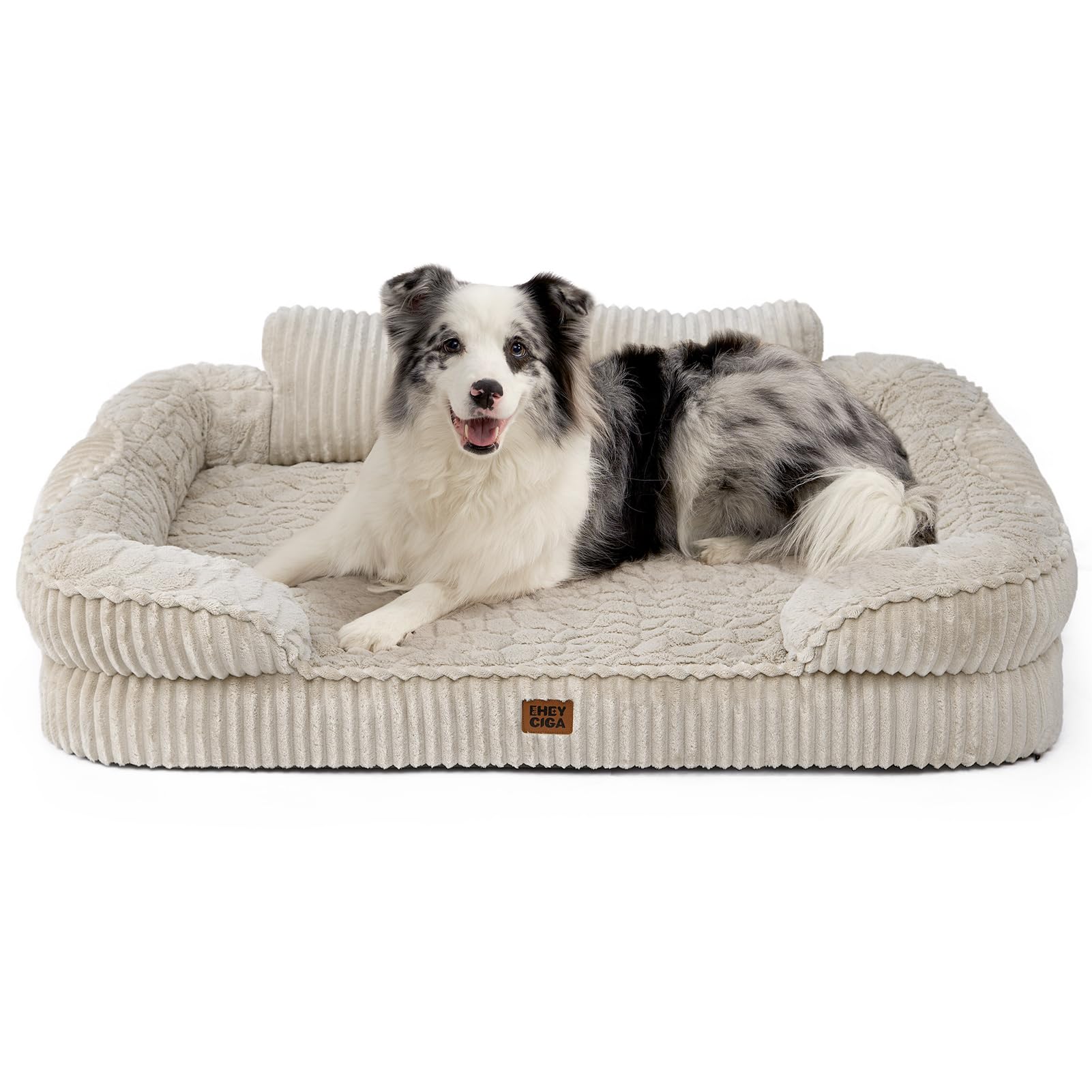 EHEYCIGA Orthopedic Dog Bed XL, 104x69x18cm Extra Large Memory Foam Dog Bed Sofa with Sides and Waterproof Liner, XLarge Pet Couch with Washable Removable Cover and Non-Slip Bottom, Linen