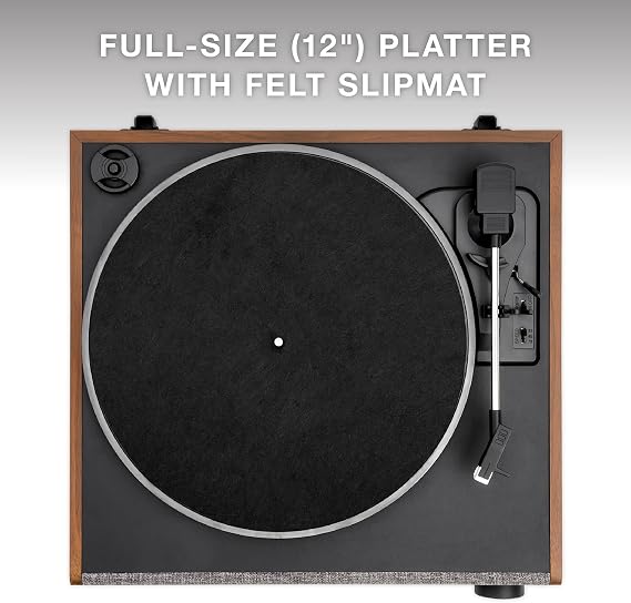 Victrola Eastwood LP - Bluetooth Record Player with Speakers - Walnut | Full-size turntable, 12 platter, built-in speakers, 3-speed, VINYLSTREAM Bluetooth out and in, RCA and headphone out