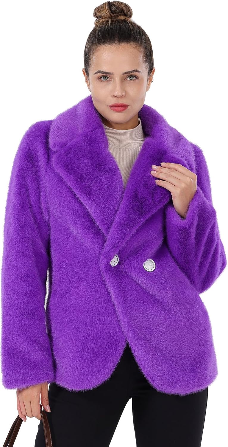 Women's Faux Fur Coat Fall Winter Wedding Lapel Faux Mink Fur Fluffy Cardigan Jacket Formal Coats with Pockets - Image 2