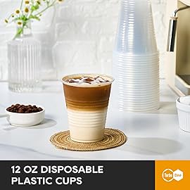 Turbo Bee 12oz Plastic Cups 300 PackDisposable Clear Drinking Cups for Home, School, Office & EventsTransparent Tumblers for Drinks, Samples & Commercial Use