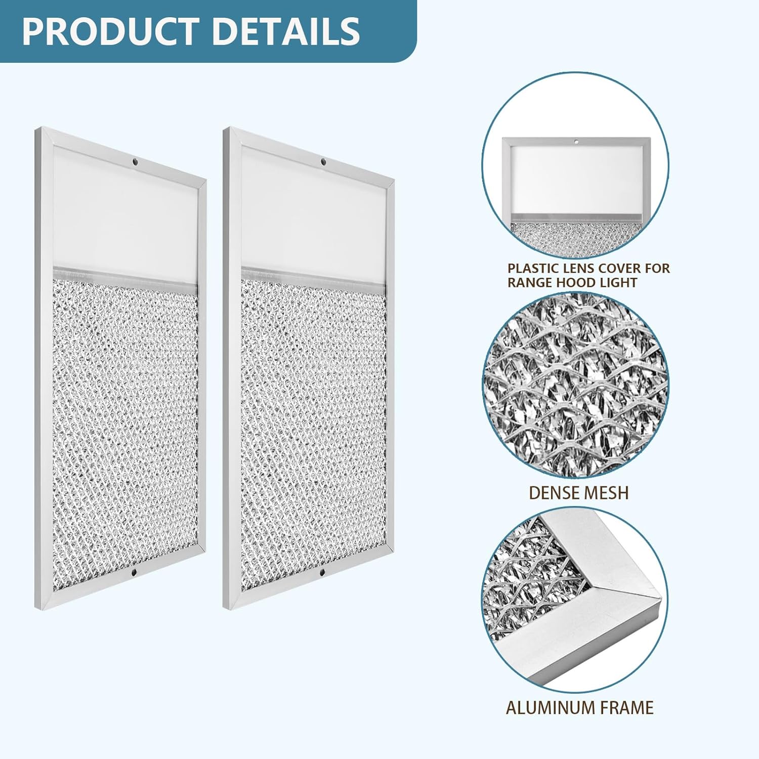 R610027 Range hood Filter with Light Lens Replacement For Broan range hood R610027 SR610027 1568322 1568323 PM25WW PM25BL AL9245 Aluminum Mesh Grease Filter 7-5/8" x 14-1/8" x 3/8" 2 Pack